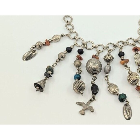 Vintage Cha Cha Necklace Silver Tone Dangle Bib Statement Gypsy Boho Chic - Picture 8 of 9